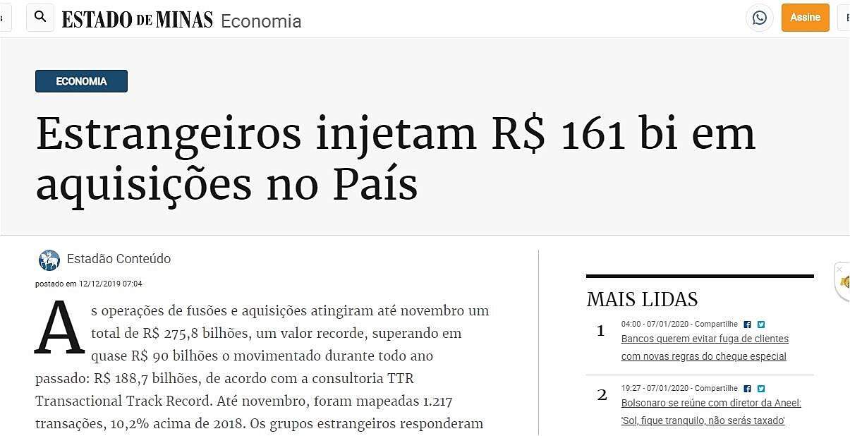 Estrangeiros injetam R$ 161 bi em aquisies no Pas